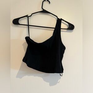 one shoulder black crop top